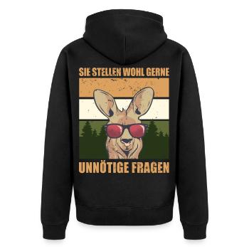 Sie Stellen Wohl Gerne Unnötige Fragen - Unisex Premium Bio Zip Hoodie - Schwarz - Hinten - Nico (187cm)