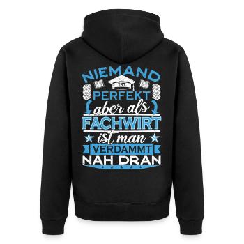 Fachwirt Abschluss Weiterbildung Geschenk - Unisex Premium Bio Zip Hoodie - Schwarz - Hinten - Nico (187cm)