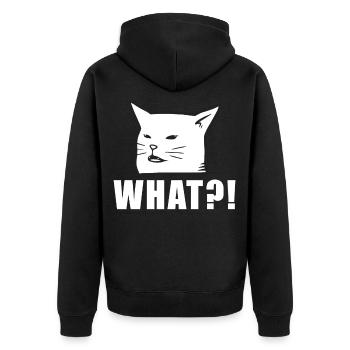 Angry women yelling at confused cat at dinner - Unisex Premium Bio Zip Hoodie - Schwarz - Hinten - Nico (187cm)