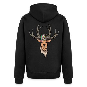 Hirschkopf Hirsch Geweih indianisch Wild - Unisex Premium Bio Zip Hoodie - Schwarz - Hinten - Nico (187cm)