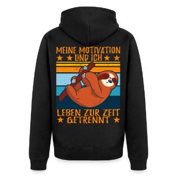 Meine Motivation Und Ich Leben Zur Zeit Getrennt - Unisex Premium Bio Zip Hoodie - Schwarz - Hinten - Nico (187cm)