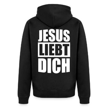 Jesus liebt dich | Christentum - Unisex Premium Bio Zip Hoodie - Schwarz - Hinten - Nico (187cm)