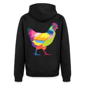 Buntes Huhn-T-Shirt Regenbogen T-Shirt Geschenk - Unisex Premium Bio Zip Hoodie - Schwarz - Hinten - Nico (187cm)