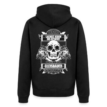 Gleisbauer Geschenk - Unisex Premium Bio Zip Hoodie - Schwarz - Hinten - Nico (187cm)