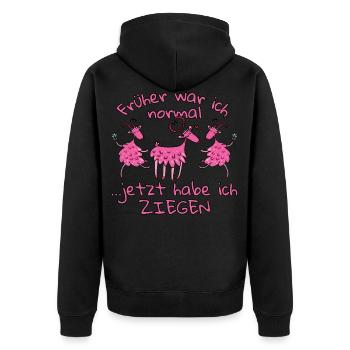 Früher war ich normal jetzt habe ich Ziegen - Unisex Premium Bio Zip Hoodie - Schwarz - Hinten - Nico (187cm)