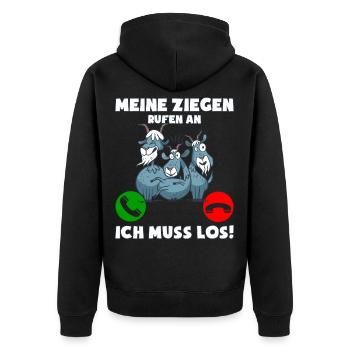 Meine Ziegen rufen an ich muss los - Unisex Premium Bio Zip Hoodie - Schwarz - Hinten - Nico (187cm)