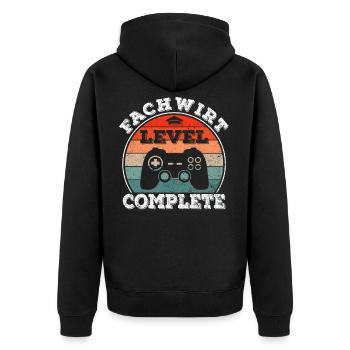 Fachwirt bestanden Abschluss Weiterbildung Kurs - Unisex Premium Bio Zip Hoodie - Schwarz - Hinten - Nico (187cm)