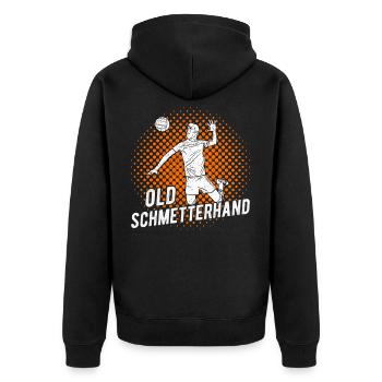 Volleyball Volleyballspieler Old Schmetterhand - Unisex Premium Bio Zip Hoodie - Schwarz - Hinten - Nico (187cm)