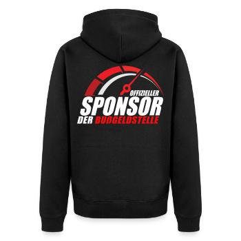 Offizieller Sponsor der Bußgeldstelle - Unisex Premium Bio Zip Hoodie - Schwarz - Hinten - Nico (187cm)