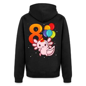 Axolotl Geburtstag Acht Jahre - Unisex Premium Bio Zip Hoodie - Schwarz - Hinten - Nico (187cm)