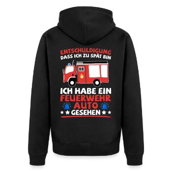 Feuerwehr Feuerwehrauto Feuerwehrmann lustig - Unisex Premium Bio Zip Hoodie - Schwarz - Hinten - Nico (187cm)