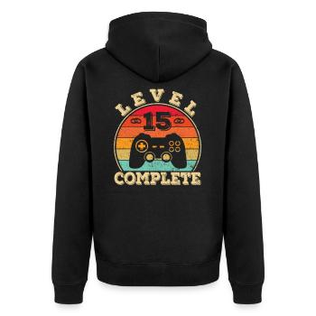 15. Hochzeitstag 15 Jahre Ehe Kristallhochzeit - Unisex Premium Bio Zip Hoodie - Schwarz - Hinten - Nico (187cm)