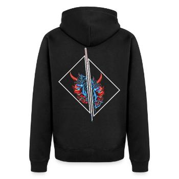 Japan Anime Maske Design Samurai Oni Monster - Unisex Premium Bio Zip Hoodie - Schwarz - Hinten - Nico (187cm)