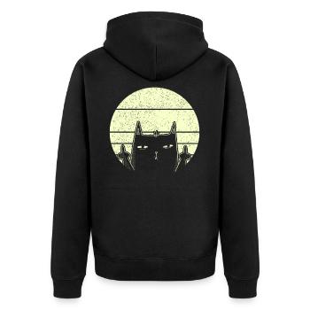 Chat grincé avec majeur rétro vintage - Veste à capuche bio Premium Unisexe - noir - Dos - Nico (187cm)