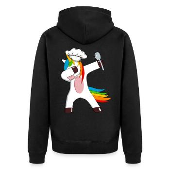 Köchin Koch Hobbykoch Dabbing Einhorn Löffel - Unisex Premium Bio Zip Hoodie - Schwarz - Hinten - Nico (187cm)
