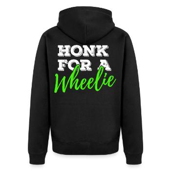Honk For A Wheelie Motorrad Bike Spruch - Unisex Premium Bio Zip Hoodie - Schwarz - Hinten - Nico (187cm)