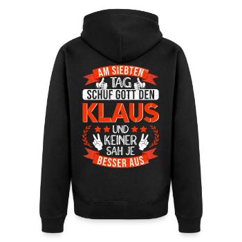 Klaus Name Vorname Namenstag Namensgeschenk - Unisex Premium Bio Zip Hoodie - Schwarz - Hinten - Nico (187cm)