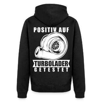 Turbolader Auto Garage Werkstatt Tuning - Unisex Premium Bio Zip Hoodie - Schwarz - Hinten - Nico (187cm)