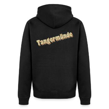 Tangermünde - Unisex Premium Bio Zip Hoodie - Schwarz - Hinten - Nico (187cm)