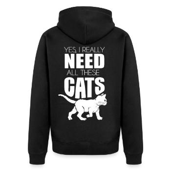 Katzenliebhaber Katzen Haustierbesitzer Miauen Kät - Unisex Premium Bio Zip Hoodie - Schwarz - Hinten - Nico (187cm)