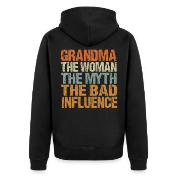 grandma the woman the myth the bad influence - Unisex Premium Organic Zip Hoodie - black - Back - Nico (187cm)