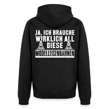 Modelleisenbahn Eisenbahn Dampflok - Unisex Premium Bio Zip Hoodie - Schwarz - Hinten - Nico (187cm)
