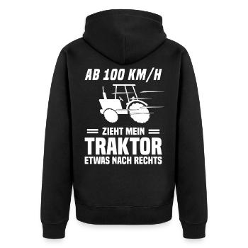 Landwirt Bauer Traktor Trecker Lustiger Spruch - Unisex Premium Bio Zip Hoodie - Schwarz - Hinten - Nico (187cm)