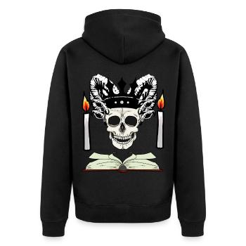 Totenkopf Satan Teufel Altar Okkult Satanisch - Unisex Premium Bio Zip Hoodie - Schwarz - Hinten - Nico (187cm)