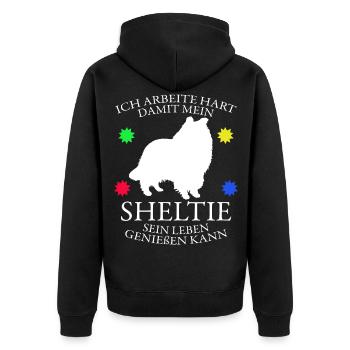 Sheltie Shetland Sheepdog Shelties - Unisex Premium Bio Zip Hoodie - Schwarz - Hinten - Nico (187cm)