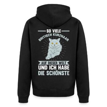 Katzen Britisch Kurzhaar - Unisex Premium Bio Zip Hoodie - Schwarz - Hinten - Nico (187cm)