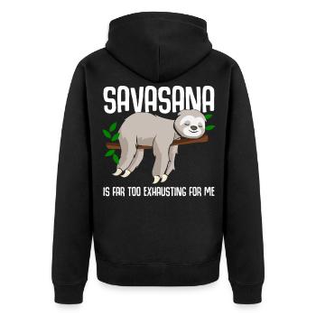 Savasana Faultier Yoga - Unisex Premium Bio Zip Hoodie - Schwarz - Hinten - Nico (187cm)