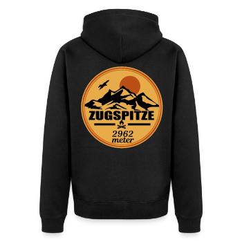 Zugspitze Bayern Alpen - Unisex Premium Bio Zip Hoodie - Schwarz - Hinten - Nico (187cm)