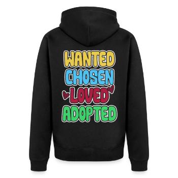Adoption Familie Geburtstag Weihnachten Geschenk - Unisex Premium Bio Zip Hoodie - Schwarz - Hinten - Nico (187cm)