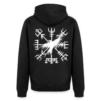 Vegvisir mit Rabe - Wikinger Kompass - Unisex Premium Bio Zip Hoodie - Schwarz - Hinten - Nico (187cm)