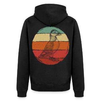 Puffin Retro - Unisex Premium Organic Zip Hoodie - black - Back - Nico (187cm)