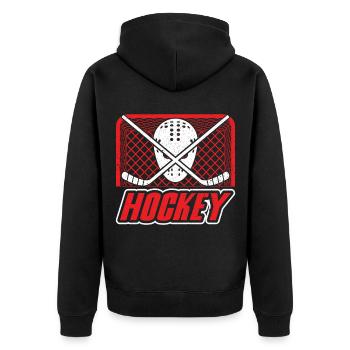 Hockey Eishockey Eishockeyspieler Hockeyspieler - Unisex Premium Bio Zip Hoodie - Schwarz - Hinten - Nico (187cm)