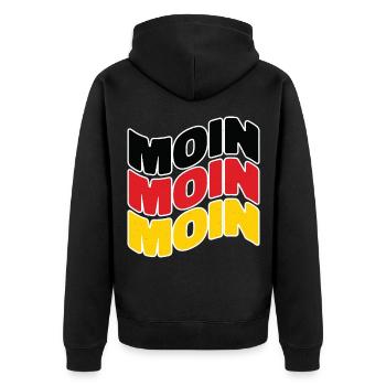 Moin Deutschland Hamburg Deutschlandflagge Moin - Unisex Premium Bio Zip Hoodie - Schwarz - Hinten - Nico (187cm)