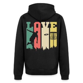 Disc Golf Frisbee Golf Ultimate Frisbee Retro Disc - Unisex Premium Bio Zip Hoodie - Schwarz - Hinten - Nico (187cm)