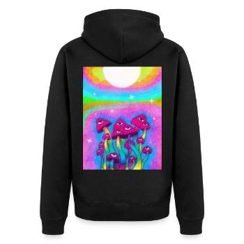 Kidcore Aesthetic Weirdcore Mushroom Eyes Retro - Unisex Premium Organic Zip Hoodie - black - Back - Nico (187cm)