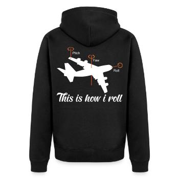 Pilot Flugkapitän Flugzeugführer aeronautisch - Unisex Premium Bio Zip Hoodie - Schwarz - Hinten - Nico (187cm)