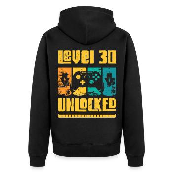 30. Geburtstag Retro Mann Level 30 Freigeschaltet - Unisex Premium Bio Zip Hoodie - Schwarz - Hinten - Nico (187cm)