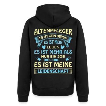 Altenpfleger Pflegedienst Pflegehelfer - Unisex Premium Bio Zip Hoodie - Schwarz - Hinten - Nico (187cm)