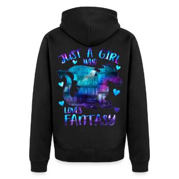 Nur ein Mädchen, das Fantasy-Bücher liebt - Unisex Premium Bio Zip Hoodie - Schwarz - Hinten - Nico (187cm)