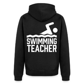 Schwimmlehrer Schwimmtrainer Schwimmkurs Schwimmen - Unisex Premium Bio Zip Hoodie - Schwarz - Hinten - Nico (187cm)