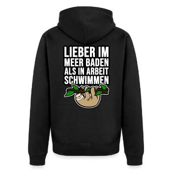 Lieber im Meer baden als in Arbeit schwimmen Faul - Unisex Premium Bio Zip Hoodie - Schwarz - Hinten - Nico (187cm)