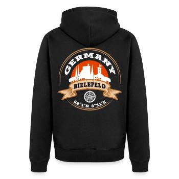 Bielefeld Deutschland Stadt Skyline Heimat Kompass - Unisex Premium Bio Zip Hoodie - Schwarz - Hinten - Nico (187cm)