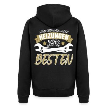 Heizungsbau Installateur Heizungsbauer - Unisex Premium Bio Zip Hoodie - Schwarz - Hinten - Nico (187cm)