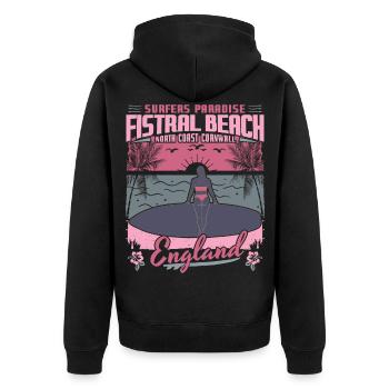 FISTRAL BEACH CORNWALL ENGLAND - SURFING GIRL - Unisex Premium Organic Zip Hoodie - black - Back - Nico (187cm)