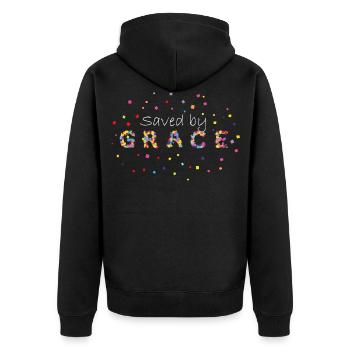 Sauvé par la grâce Jésus Bible Dicton chrétien - Veste à capuche bio Premium Unisexe - noir - Dos - Nico (187cm)