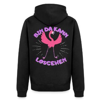 Bin da kann losgehen Flamingo - Unisex Premium Bio Zip Hoodie - Schwarz - Hinten - Nico (187cm)